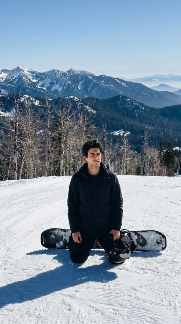 Snowboard di puncak gunung